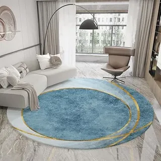 Highdi Teppich Rund Modern Marmor Geometrie rutschfest Schlafzimmer Teppiche, Innenbereich Runder Teppich fürs Wohnzimmer, Flur, Kinderzimmer, Büro (120cm,Blau)