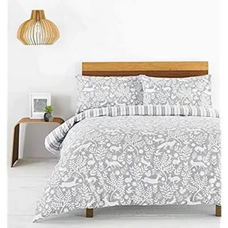 Creative Cloth Kreative Tuch Skandi Wald Duvet Set, Baumwolle, Hellgrau, König