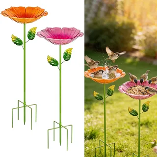 Vogeltränke Stehend 2er Set, Metall Vogelbad Garten Mit Stab, Wassertränke Für Vögel, Abnehmbar Vogeltränke Winterfest, Vintage Gartendeko, Für Wildvögel Frostfest, Garten, Hinterhof (C)