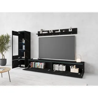 Home Affaire Wohnwand VERA I, Vitrinen Türanschlag links/rechts wechselbar, (Komplett-Set, 3-St), Mediawand 230 cm, Vitrine mit Verglasung, stehend und hängend schwarz