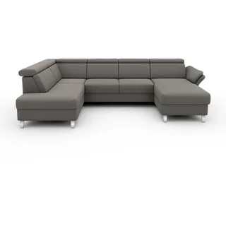 sit&more Wohnlandschaft SIT & MORE "Vincenzo U-Form", grau (hellgrau), B:317cm H:84cm T:93cm, Sofas, Wohnlandschaft, inklusive Kopfteilverstellung, wahlweise mit Bettfunktion, Bettkasten