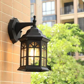 Mengjay Draussen Wandleuchte Aussen Wandlampe wasserdichte IP44 Retro E27 Terrassenlampe Aluminium und Glasschirm Außenlampe für Garten Balkon Flur Haus Eingang (Schwarz)