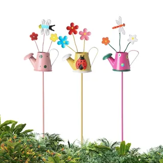 Holdes Dekorative Gartenstecker,Garten Metallblumen Blumenstecker | Blumen-Gartenstecker aus Metall, Pflanzgefäß, Blumentopf, Frühlings-Gartenstecker und Gartenornamente für Rasen und Heimdekoration