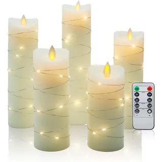 CCLIFE LED Kerzen Set mit Fernbedienung Timer Funktion 300 Stunden flackernde Paraffin Echtwachs,mit Lichterkette