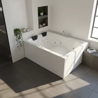 Indoor Whirlpool Doppelbadewanne 180x130 cm, 16 Massagedüsen LED, groß, freistehend, 2 Personen, Acryl, Caribia DYNASTY XL Basic, Made in Germany