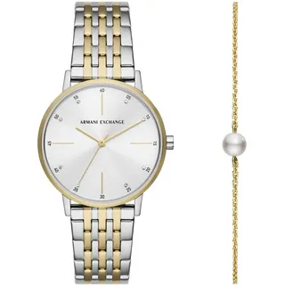 ARMANI EXCHANGE Quarzuhr AX7156SET, (Set, 2-tlg., mit Armband), Armbanduhr, Damenuhr, ideal auch als Geschenk, analog silberfarben