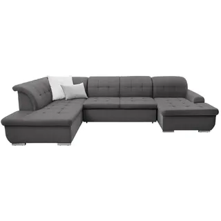 Cantus Wohnlandschaft, Dunkelgrau, Metall, Uni, 5-Sitzer, Ottomane links, U-Form, 342x208 cm, Made in EU, seitenverkehrt erhältlich, Hocker Rücken echt, Wohnzimmer, Sofas & Couches, Wohnlandschaften, Wohnlandschaften in U-Form
