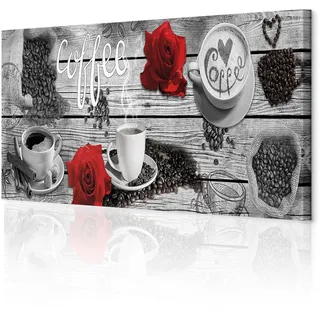 decomonkey Wandbilder Kaffee Küche 150x50 cm 1 Teilig Leinwandbilder Modern | Strukturleinwand, Holzkeilrahmen, Bild auf Leinwand, Kunstdruck, Wanddeko, Wohnzimmer, Wanddekoration, Kochen, Caffe, Holz