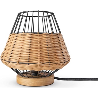 Paco Home Tischleuchte PUNTO, ohne Leuchtmittel, Rattan LED Käfig Lampe Boho Style Nacht Rustikal Holz E27 schwarz