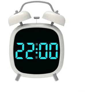 Digitaler Doppelglockenwecker mit LED-Anzeige für Zuhause und Büro zur Nachttischplatzierung und leisen Betrieb (Weiß B)