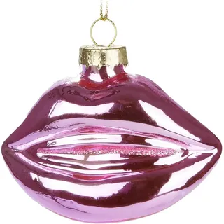 Brubaker Kussmund - Handbemalte Weihnachtskugel aus Glas - 9 cm Baumkugel Lippen Mund Rosa - Anhänger Weihnachten für Frauen - Mundgeblasener Christbaumschmuck - Figur Lustig Deko Anhänger