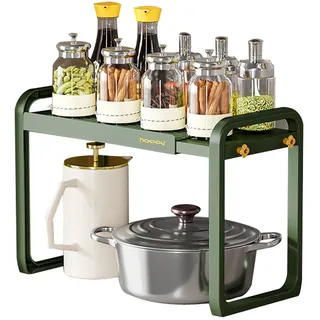 lesulety Küchenregal Arbeitsplatte Regaleinsatz Für Küchenschrank Regale Küche Teleskopregal Küche Regal Ausziehbar Küchenschrank Organizer,Grün,1 Stock