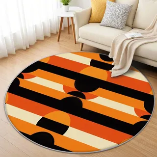 AevuCub 70er Jahre Teppich Rund 120cm Kurzflor - Waschbare Teppiche Wohnzimmer Retro Vintage - Runder Teppich 120 Durchmesser Kinderzimmer - Bettvorleger Schlafzimmer rutschfest Weich