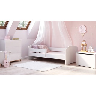 Dmora Einzelbett für Kinder, Kinderbett, Bett mit Absturzsicherung, mit rundem Kopfteil, cm 164x88h63, Farbe Weiß