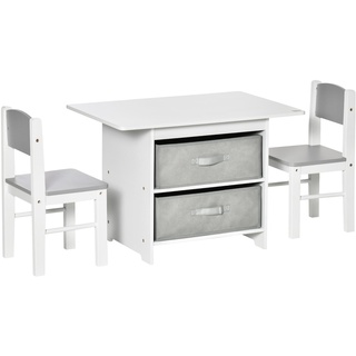 HOMCOM Kindersitzgruppe mit 2 Stühlen und Tisch mit Schubladen bunt 71L x 48B x 49H cm