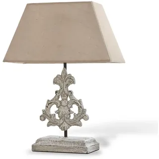 LOBERON Tischlampe Poème ,  leinen/antikweiß | Handarbeit, Eckiger Stoffschirm rundet das Design perfekt ab, Helles Antik-Finish