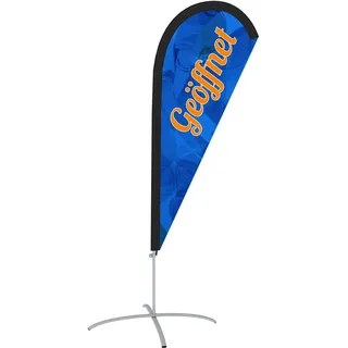 Vispronet Beachflag - Geöffnet versch. Farben ✓ versch. Halterungen ✓ Tropfenform ✓ Höhe 2,04 m ✓ Indoor & Outdoor (mit Kreuzfuß, Blau-Orange)
