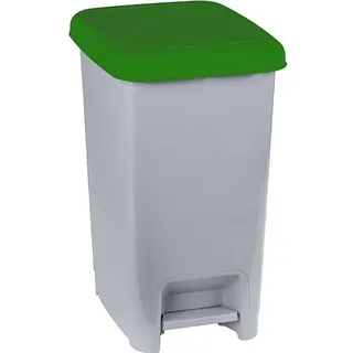 Treteimer Orgavente SLIM Tretmülleimer grau-grün 60 L Abfalleimer mit Beutelhalter aus Kunststoff, HACCP-konform