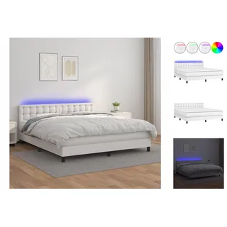 vidaXL Bettgestell Boxspringbett mit Matratze LED Weiß 160x200 cm Kunstleder Bett Bettge weiß