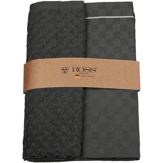 Ross 2er Pack Zwirn Halbleinen Geschirrtücher, 908, 1x Geschirrtuch 50x70 cm + 1x Küchenfrottiertuch 50x50 cm + anthrazit - grau