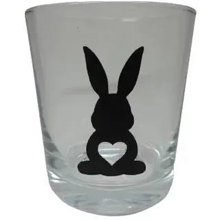 Teelicht Glas Windlicht Kerze print"Hase mit Herz" schwarz Ostern Handmade