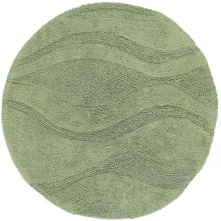 RugVista Badematte Breeze, ∅ 90 cm, Rund, Mittelflor, Anti-Rutsch, Moderner Badteppich, Maschinenwaschbar bis 30°C, 100% Baumwolle, Grün