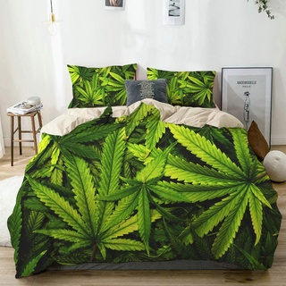 KOSALAER Bettwäsche Set,Cannabis Texture Marihuana Leaf Pile Hintergrund mit Flat Vintage Style,3 Teilig Bettbezüge Mikrofaser Bettbezug 135 x 200cm mit Reißverschluss und 1 Kissenbezug