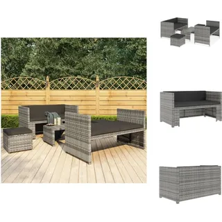 vidaXL 5-tlg. Garten-Lounge-Set mit Auflagen Poly Rattan Grau - Gartenmöbel-Sets - Grau