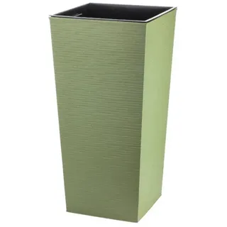Engelland Pflanzkübel Blumentopf aus recyceltem Kunststoff & Holz (WPC), Rillenoptik (UV-beständig, wetterfest), Blumenkübel für Garten, Balkon, Terrasse, Innen- und Außenbereich grün 18 cm x 36.5 cm x 18 cm