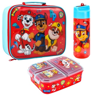 Zawadi Global Paw Patrol Kinder Lunchbox Set - Isolierte Lunch-Tasche, Multi-Fach Lunchbox & 540ml Wasserflasche - Schule, Reisen, Lunch-Set, BPA-frei