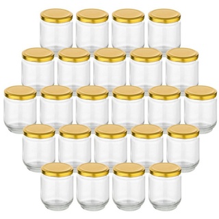 gouveo Einmachglas Einmachgläser rund mit Schraubdeckel - Gläser mit Schraubverschluss, (24er Set, goldfarben, 190 ml), Mit Twist-Off-Deckel, mehrweg goldfarben 190 ml
