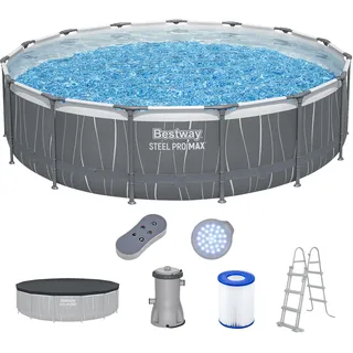 BESTWAY Steel Pro Max Frame Pool Set 457 x 107 cm lichtgrau inkl. Filterpumpe