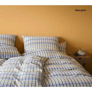 Elegante Soft-Flanell Bettwäsche Aberdeen - 155x220 cm + 40x80 cm	blau-grün