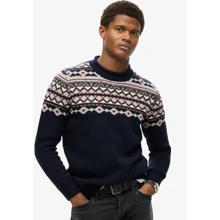 Rundhalspullover SUPERDRY "FAIRISLE KNIT CREW JUMPER", Herren, Gr. XL, blau (navy multi), Strick, Obermaterial: 80% Polyacryl, 20% Wolle, gemustert, modisch, relaxed fit, Rundhals, Langarm Bündchen, Pullover