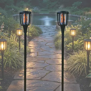 BOLD 2er Set LED Solarfackel mit Flammeneffekt - Garten Fackel Metall 149cm