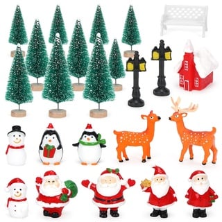 Bluelves 24 Stück Weihnachten Miniatur Ornamente, Kleine Weihnachtsfiguren,Mini Xmas Style Figuren Weihnachtsdeko,Tischdeko Weihnachten Weihnachtsmann Schneemann Elch Schneekugel Figur