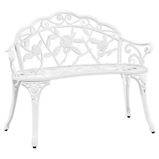Yaheetech Gartenbank aus Aluminium mit Rosenmuster im Vintage-Stil, 2-Sitzer-Metallbank für Garten/Terrasse/Balkon weiß