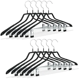 Relaxdays Klammerbügel 10er Set, Kleiderbügel für Kostüme, gummiert aus Metall, rutschfest, platzsparend, 42 cm, schwarz