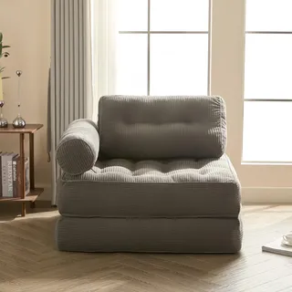 Litbird Faltbares Schlafsofa – Sitzsack-Sofa, Relaxsessel, Spielsofa, Schlafsofa & Gästebett für kleine Räume, Sessel fürs Schlafzimmer & Wohnzimmer (Grau, 95 cm mit Armlehnen)