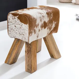 FineBuy Sitzhocker Springbock Leder 30 x 47 x 30 cm Braun/Weiß/Mehrfarbig