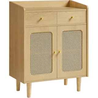 VASAGLE BOHOVEN Kollektion - Sideboard, Küchenschrank mit Türen in Rattan-Optik, Aufbewahrungsschrank mit Schubladen, verstellbare Ablage, Boho-Stil, eichenbeige