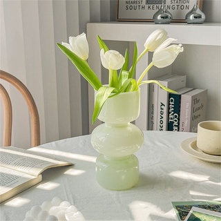 Ins Moderne Vasen, Hydroponische Glasblumenvase, Tulpenvase Glasblasenvase für Blumen, Dreischichtige Glasvase für Dekoration, Geometrische Glasvase für Haus/Büro/Hochzeit/Party(Milchig Grün)