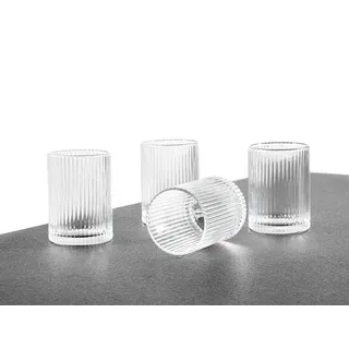 Hanseküche Longdrinkglas Gläser 4er Set geriffelt, Glas, Spülmaschinenfest, Edles Design 250 ml