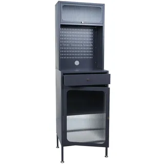 Mendler Highboard HWC-P99, Hochschrank Küchenschrank Saugrobotergarage, Staufächer Metall Glas 182x54x40cm ~ anthrazit
