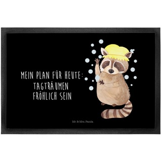 Fußmatte 60 x 90 cm Waschbär - Schwarz - Geschenk, Gute Laune, Fußabstreifer, Mr. & Mrs. Panda, Höhe: 0.3 mm, Gummirand und Design schwarz