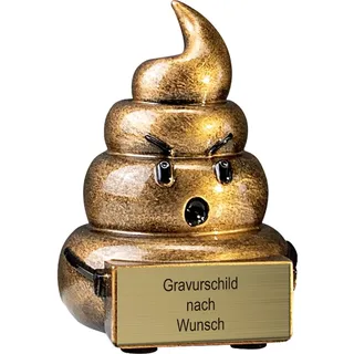 Pokal-Fabrik Lustiger Pokal mit Gravur Wunschtext – Gold Trophäe als Kackhaufen-Emoji – Personalisierter Trostpreis & Gag-Geschenk für Verlierer, WM Pechvögel, Partys & Team-Events – 9,5 cm
