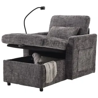BlingBin Loungesessel Relaxsessel 1-Sitzer Sofa mit Stauraum, Einzelsofa (Freizeit-Sofa, 1-St., 125 x 84,5 x 87 cm), Freizeitstuhl, Handyhalter, Seitentaschen und weichem Chenille-Bezug grau