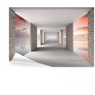decomonkey Fototapete 3d Effekt Meer Landschaft, 350x256 cm, XL, Steinwand | Stein, Architektur, Vlies, Schlafzimmer, Wohnzimmer, Tapete, Fototapeten, Tapeten, Vliestapete, Wandtapete, moderne, Wandbild