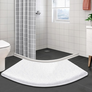 Ledph Gebogene Duschmatte rutschfest, Duschvorleger Eckdusche, Fächerförmig Badvorleger Microfaser, Badezimmerteppich Eckdusche, 45x110cm,Weiß