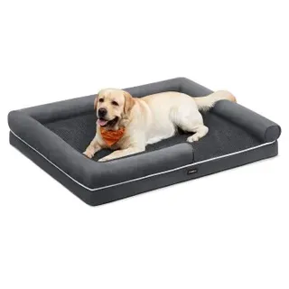 FEANDREA Orthopädisches Hundebett, Hundekissen, erhöhte Ränder, abnehmbar und waschbar schiefergrau XXXL